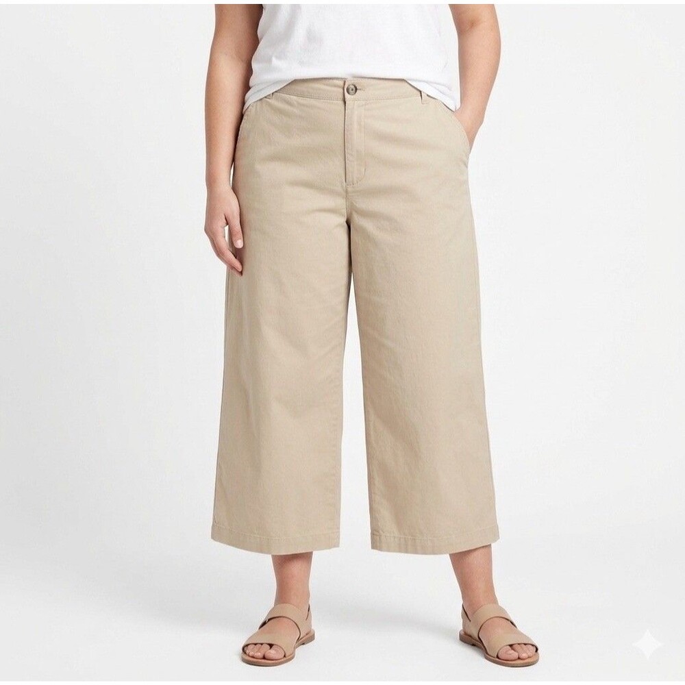 New Asos Cropped Wide Leg Pants Plus Size 14 Khakis Beige Cotton Flat Front